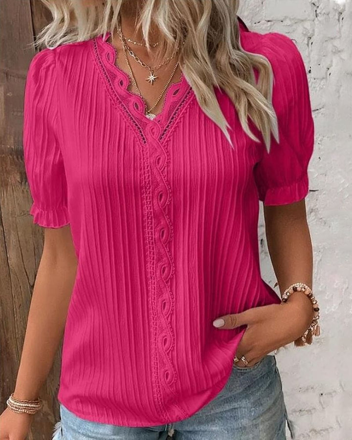 Elegant Lace Blouse with V-Neck